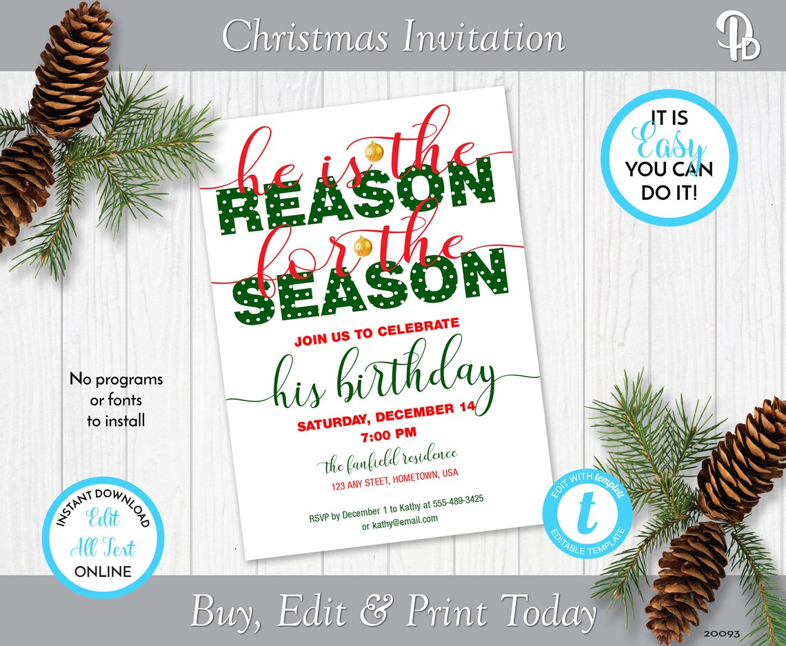 He is the Reason Christmas Party Invitation Holiday Etsy