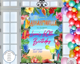 Margarita Birthday Welcome Sign Template, Tropical Hawaiian Entrance Sign, Printable and Editable in Templett ZBDWS 13069