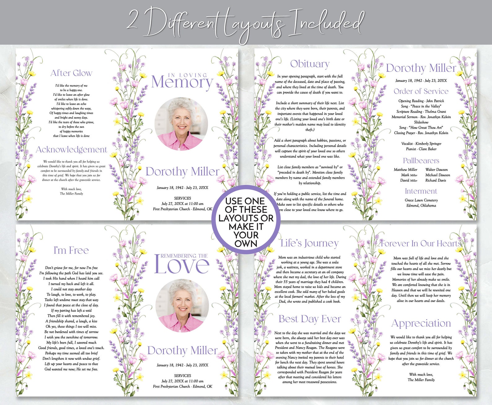 Spring Wildflowers Funeral Program Obituary Template Etsy