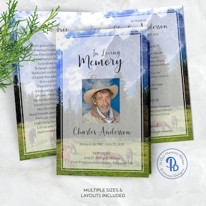 Horses in the Mountains Funeral Program, Obituary Template, Celebration of Life Program, Printable Memorial Service, Edit Templett QFP 21199