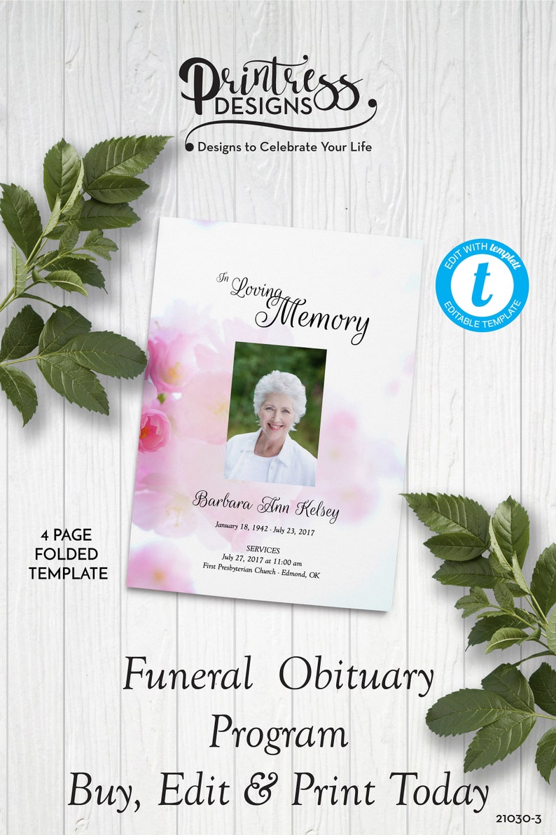 Japanese Cherry Tree Funeral Program Edit in Templett 21030 ObituaryOrder of Service Template Printable Memorial Service Template