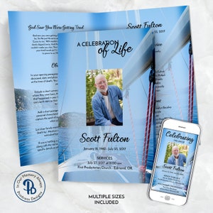 Sailing the Ocean Blue Funeral Program Template, Obituary/Order of Service Template, Printable Memorial Service, Edit in Templett, ZFP 21085
