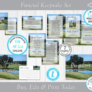 Pacchetto di ricordi funebri Golf Course Pond, biglietto di preghiera, cartello programmatico, condividi un biglietto e un cartello ricordo, biglietto di ringraziamento, modifica in Templett ZFKS 21181