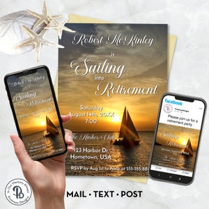 Sailing Into Retirement Party Invitation Template, Digital Sunset Retirement Celebration, Electronic Retirement Party Invite, ZRT 24010