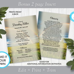 Double Rainbow Funeral Program Template, Obituary/order of Service Template, Printable Memorial ...