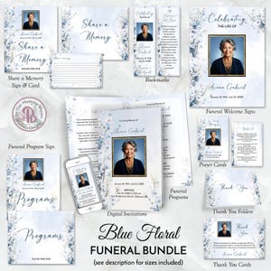 Kit per programma funebre "Blue Wildflowers", modello per necrologio, set per programma di celebrazione della vita, servizio commemorativo, QFPB 21584