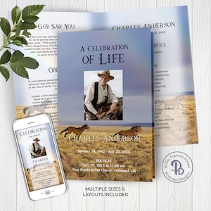 Rainbows & Wild Horses Funeral Program Template, Obituary/Order of Service Template, Printable Memorial, Edit in Templett, ZFP 21082