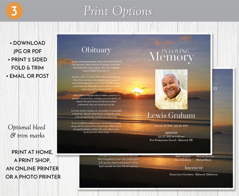 Beach Sunset Funeral Program Template, Obituary/order of Service