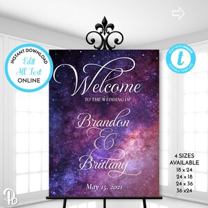 Celestial Night Wedding Welcome Sign, Winter Wedding Sign, Editable Welcome Sign, Printable Welcome Sign, Edit in Templett, ZWWS 17289