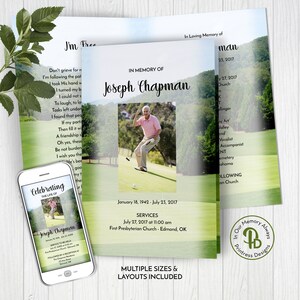 May include: A green and white memorial card with a photo of a man in a pink shirt holding a golf club. The card includes the name Joseph Chapman and the dates January 18, 1942 - July 23, 2017. The text "In Loving Memory of" is at the top of the card. The card also includes the text "Celebrating the Life of Joseph Chapman" and the dates January 18, 1942 - July 23, 2017. The card also includes the text "Services" and the date July 27, 2017 at 11:00 am. The card also includes the text "First Presbyterian Church - Edmond, OK".