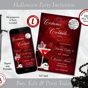 Costumes and Cocktails Printable Halloween Costume Party Invitation ...