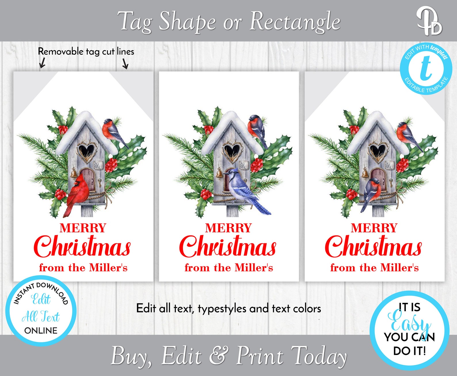 Christmas Birdhouse Gift Tags Template Holiday Ornament Gift Etsy