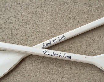 White Washed Wedding Paddles  4'  Set of 2 Oars Paddles With Script Personalized Coastal Nautical