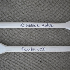 Wedding Guest Book Set of 2 White Washed Oars Paddles With Nautical Blue Personalization image 7