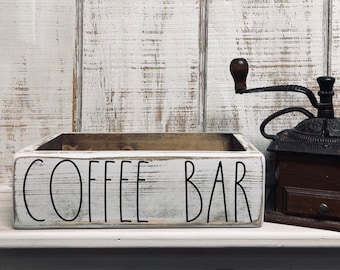 Handmade Rustic Wood Coffee Bar Storage Box – Farmhouse Decor