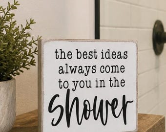 Letrero divertido para el baño de 5.5 x 5.5 pulgadas, decoración rústica para el baño, letrero para la ducha, arte de pared rústico para el baño, regalo de inauguración de casa