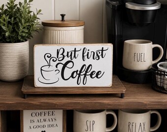 But first coffee wood sign, coffee bar decor, small mini signs for kitchen