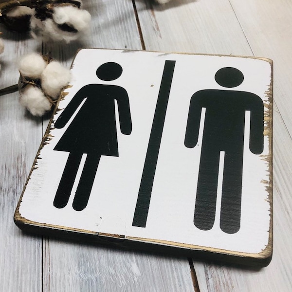 His and hers bathroom bathroom potty sign, master bathroom guest half bath decor, funny restroom sign