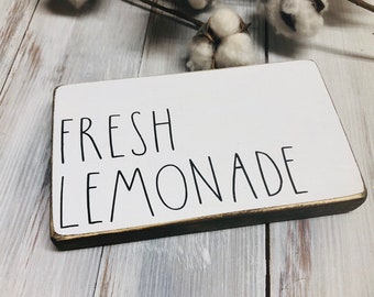 Summer tiered tray sign - fresh lemonade sign - skinny font - lemon decor