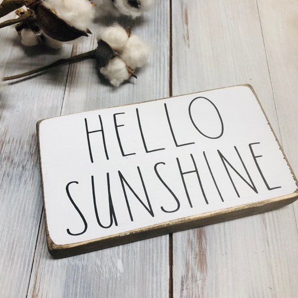 Hello sunshine wood sign, summer spring sign, tiered tray farmhouse decor