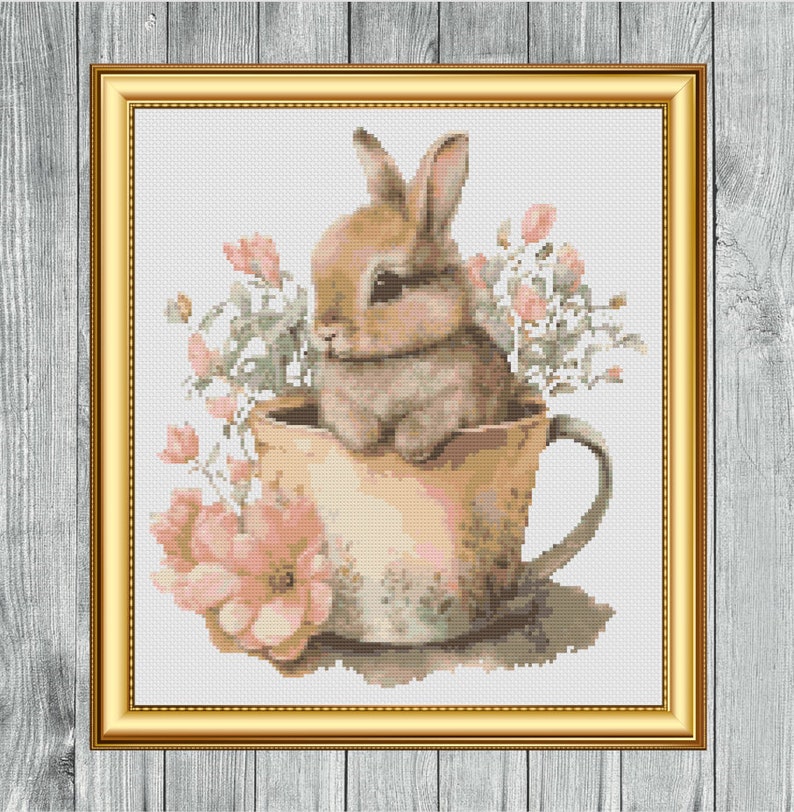 Teacup Bunny Cross Stitch Pattern, Instant PDF Download, X Stitch ...