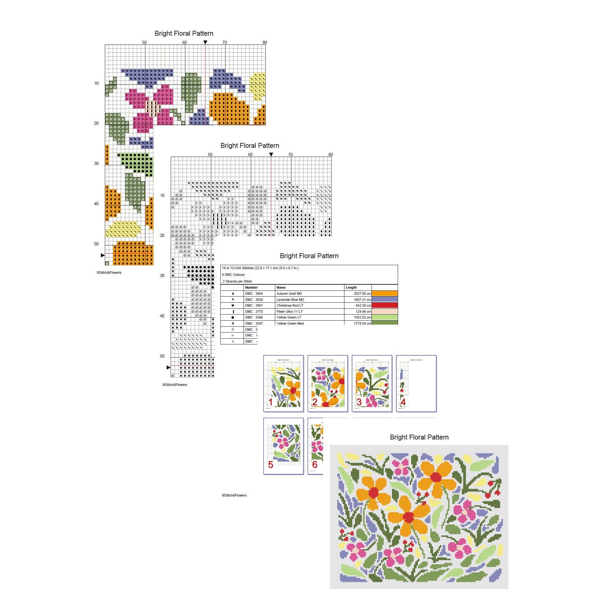 Cross Stitch Pattern, Bright Floral Pattern, Instant PDF Download, 14ct ...