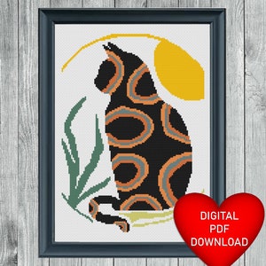 Cross Stitch Matisse Style Cat Pattern, Instant PDF Download, X Stitch Pattern, 14ct Aida, Embroidery Thread, Needle Threads, DMC Floss