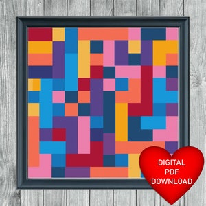 Cross Stitch Pattern, Abstract Geometric, Instant PDF Download, X Stitch, 14ct Aida, Embroidery, DMC Floss Threads, Colourful Modern Art