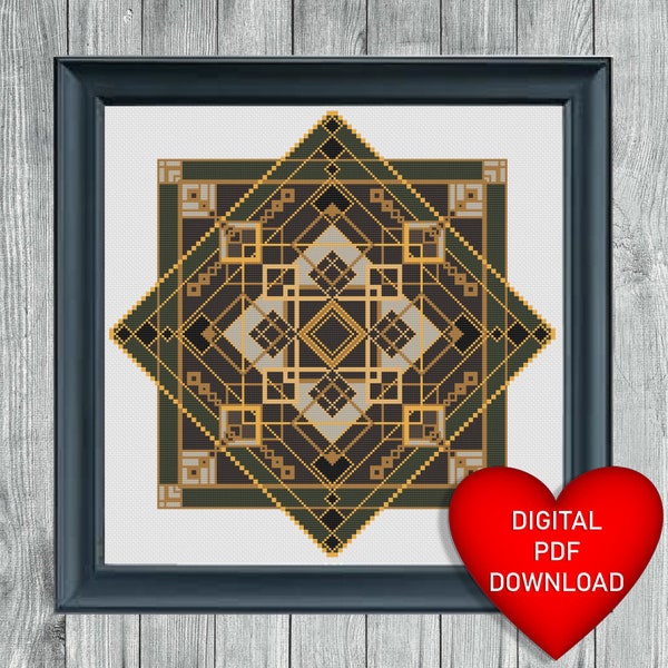 Cross Stitch Pattern Art Deco Pattern Style Art, Instant PDF Download, X Stitching, 14ct Aida, Embroidery, DMC Floss Thread, Architectural 1