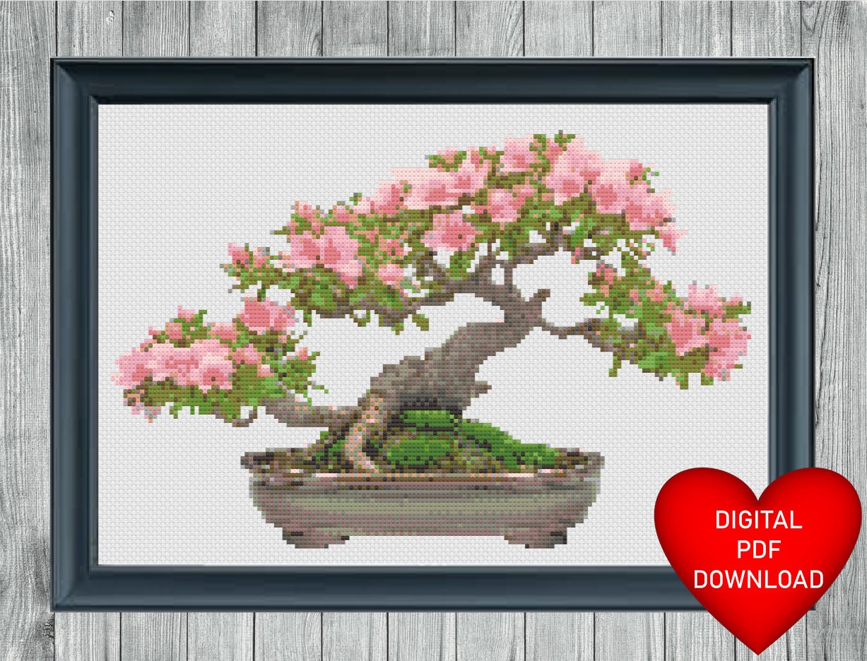Cross Stitch Pattern Cherry Blossom Bonsai Tree, Instant PDF Download ...