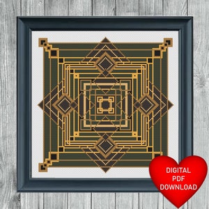 Cross Stitch Pattern Art Deco Style 2, Instant PDF Download, X Stitching Hobby, 14ct Aida, Embroidery, DMC Floss Thread, Architectural Art