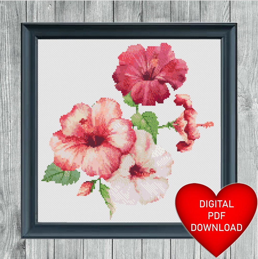 Watercolour Hibiscus Flowers Cross Stitch Pattern, Instant PDF Download ...