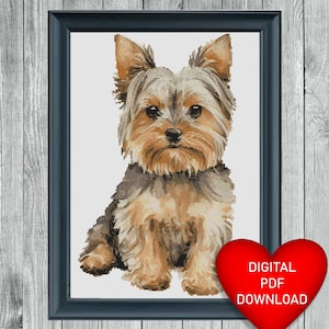 Yorkshire Terrier Dog Cross Stitch Pattern, Instant PDF Download, X Stitch Pattern, 14ct Aida, Needle Thread, DMC Floss, Yorkie Dog