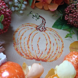 秋のカボチャのクロスステッチパターン、インスタントPDFダウンロード、Xステッチ、14カウントアイーダ、刺繍、DMCフロス、秋、ハロウィン