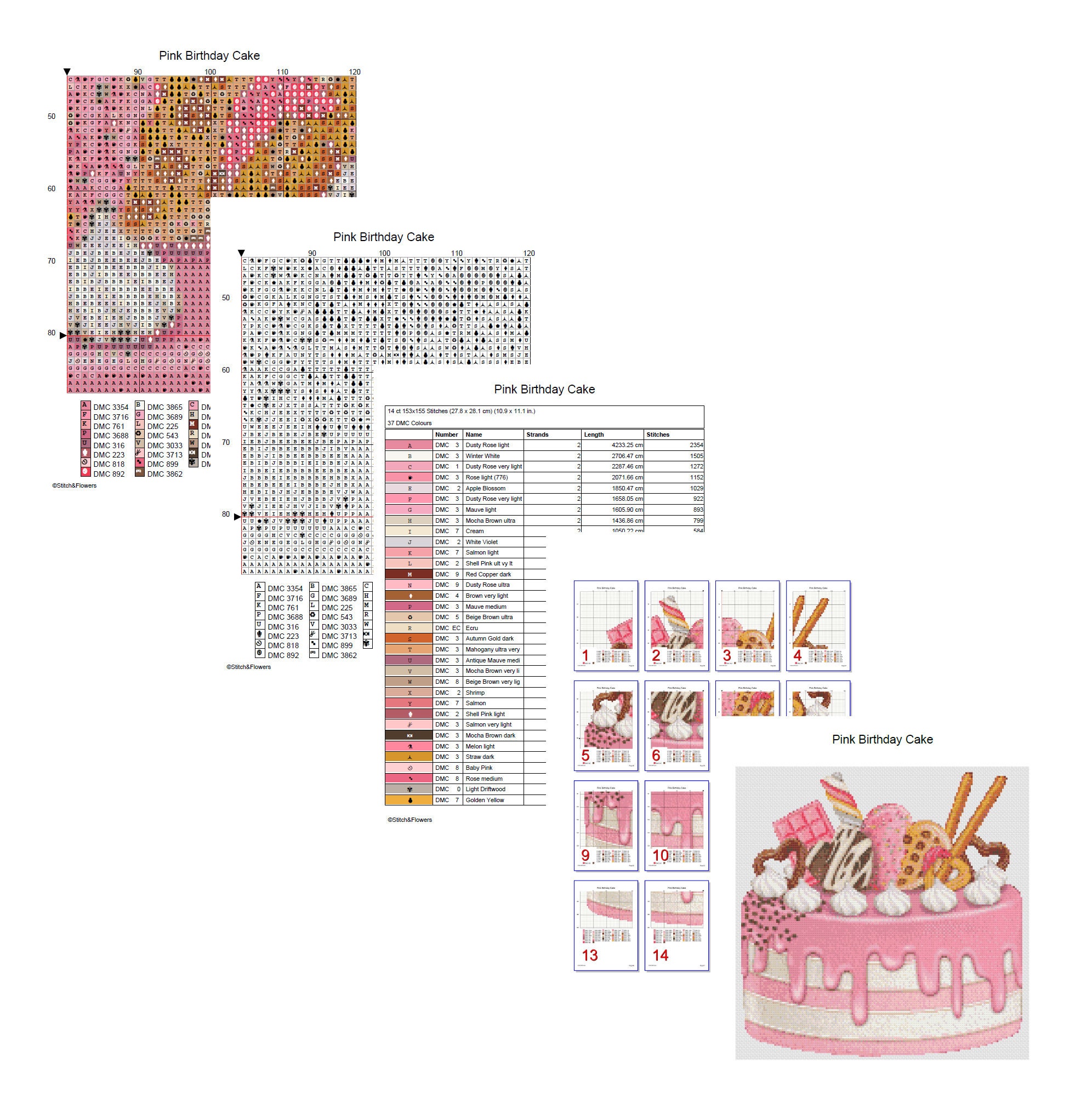 Pink Birthday Cake Cross Stitch Pattern, Instant PDF Download, X ...