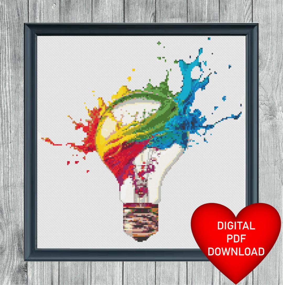 Light Bulb Cross Stitching Pattern, Instant PDF Download, 14ct Aida ...