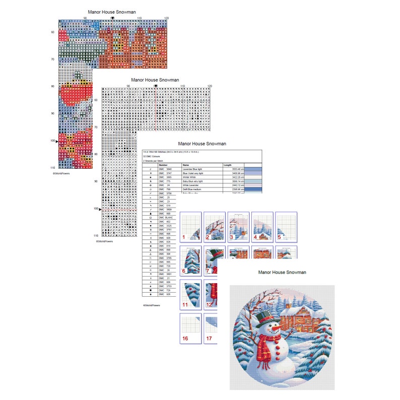 Cross Stitch Pattern, Manor House Snowman Winter Scene, Instant PDF ...