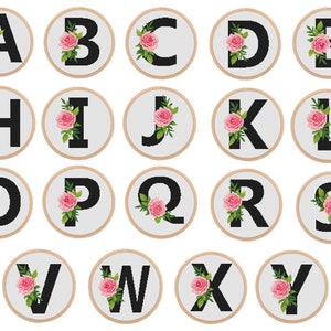 All 26 Floral Letters + &, Cross Stitch Alphabet Pattern, Flower Monogram, Initial Embroidery, Instant Digital PDF Download, Full Alphabet