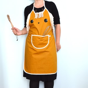 Women apron mustard yellow lion shape Oeko-Tex coated cotton. Cute lion apron for woman . Handmade. image 1