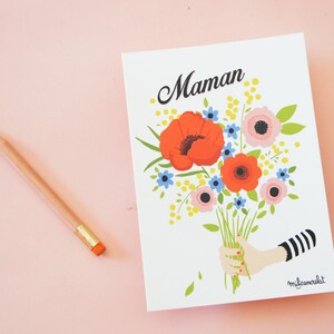 Maman Post card with bouquet of flower . French post card 4.13 x 5.82 for your mom. image 5