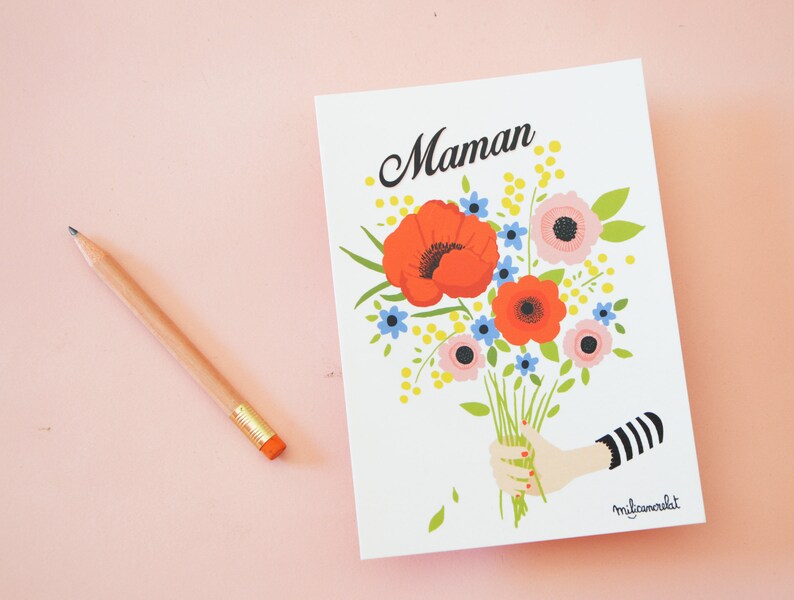 Maman Post card with bouquet of flower . French post card 4.13 x 5.82 for your mom. image 5