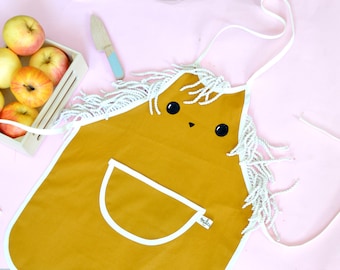 Kids apron - yellow Lion shape - coatted cotton. Cute cat apron 2/4 years.