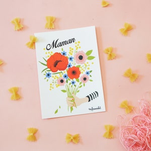 Maman Post card with bouquet of flower . French post card 4.13 x 5.82 for your mom. image 3