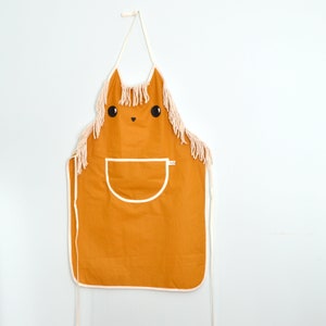 Women apron mustard yellow lion shape Oeko-Tex coated cotton. Cute lion apron for woman . Handmade. image 4