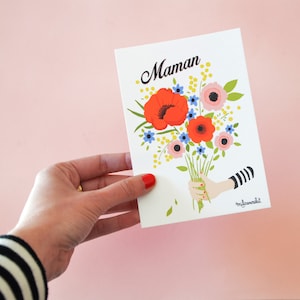 Maman Post card with bouquet of flower . French post card 4.13 x 5.82 for your mom. image 1