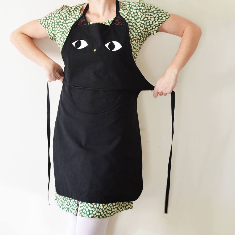 Women apron Cute cat apron for woman black cat shape Handmade. cotton