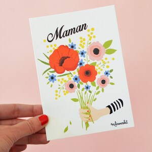 Maman Post card with bouquet of flower . French post card 4.13 x 5.82 for your mom. image 4