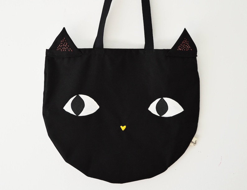 Black Cat Bag. Cotton Cat Tote Bag. Cute Black Cat Beach Bag. Etsy UK