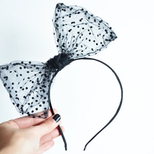 Big Bow headband. Black polka dot headband. image 3