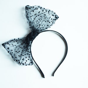 Big Bow headband. Black polka dot headband. image 2